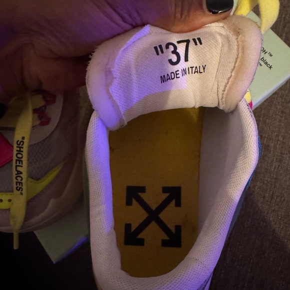 Off-White Multicolor Sneakers with Pink and Yellow Accents - Picture 4 of 5